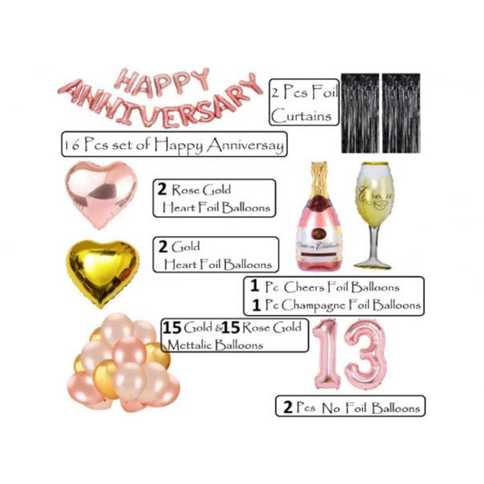Generic 13Th Anniversary Rose Gold Foil Balloons With Happy Decoration Items Set (Rose Gold)