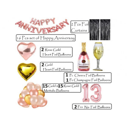 Generic 13Th Anniversary Rose Gold Foil Balloons With Happy Decoration Items Set (Rose Gold)
