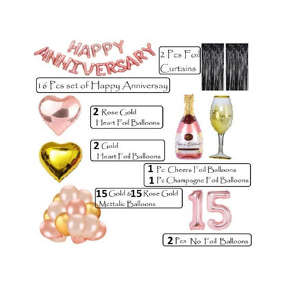 Generic 15Th Anniversary Rose Gold Foil Balloons With Happy Decoration Items Set (Rose Gold)